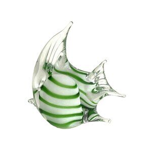 Art Glass Angelfish‎ Figurine 5.5" Green Paperweight Figurine